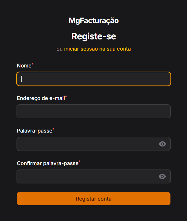 Página de criar conta