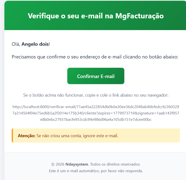 Email com link de verificação